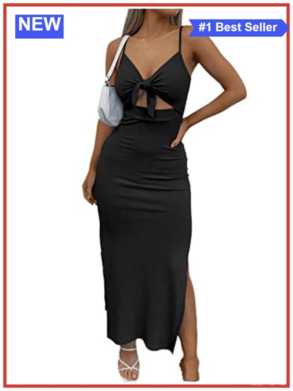 Tie Knot Cut Out Sexy Bodycon Maxi Dress V Neck Sleeveless Side Slit